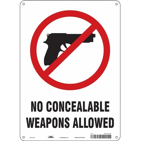 Condor No Concealed Weapons Sign, 14 in H, 10 in W, Aluminum, Vertical Rectangle, English, 453T59 453T59