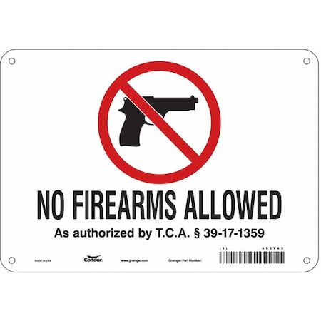 Condor No Concealed Weapons Sign, 7 in H, 10 in W, Polyethylene, Vertical Rectangle, English, 453T63 453T63