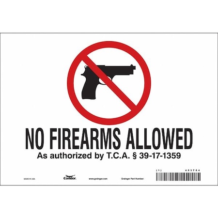 Condor No Concealed Weapons Sign, 7 in H, 10 in W, Vinyl, Vertical Rectangle, English, 453T64 453T64