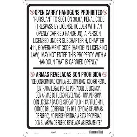 Condor No Concealed Weapons Sign, 36 in Height, 24 in Width, Aluminum, Vertical Rectangle 453T69