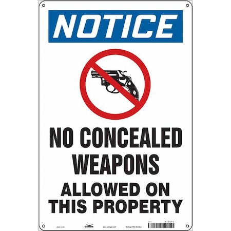 Condor No Concealed Weapons Sign, 18 in H, 12 in W, Aluminum, Vertical Rectangle, English, 453U03 453U03