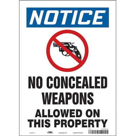 Condor No Concealed Weapons Sign, 14 in H, 10 in W, Vinyl, Vertical Rectangle, English, 453U12 453U12
