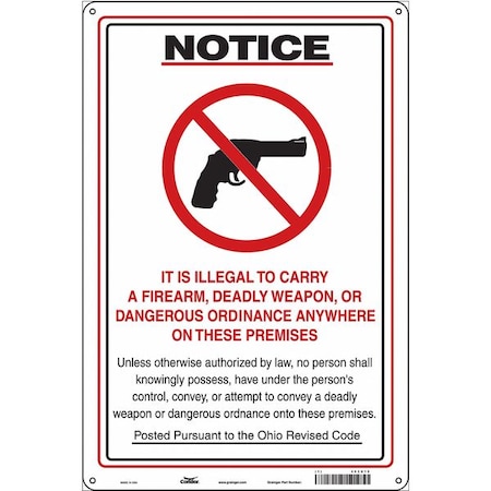 Condor No Concealed Weapons Sign, 18 in H, 12 in W, Polyethylene, Vertical Rectangle, English, 453U15 453U15