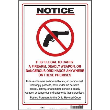 Condor No Concealed Weapons Sign, 18 in H, 12 in W, Vinyl, Vertical Rectangle, English, 453U16 453U16