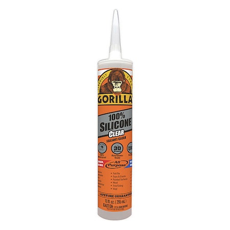 Gorilla Glue Silicone Sealant, 10 oz, Cartridge, Clear, Silicone Base, Waterproof Caulk & Seal 108311