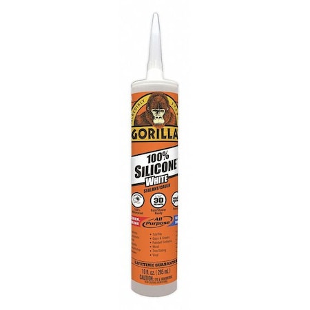 Gorilla Glue Silicone Sealant, 10 oz, Cartridge, White, Silicone Base 108318
