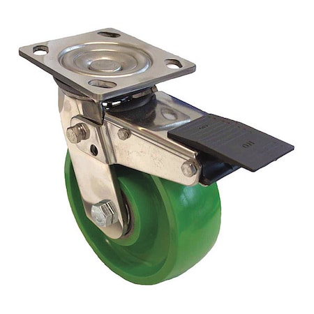 Zoro Select Plate Caster, 1000 lb. Load, Green Wheel P21SX-U060K-14-TB