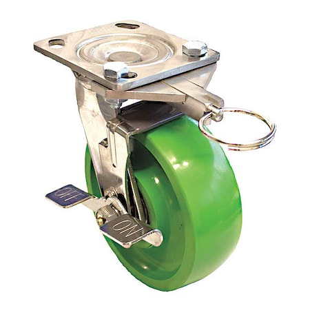 Zoro Select Plate Caster, 1000 lb. Load, Green Wheel P21SX-U080K-14-WB-DL