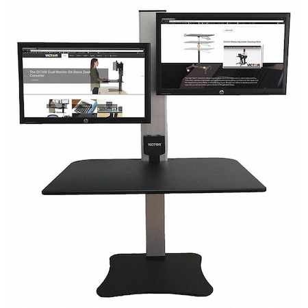 Victor Technology Electric Dual Monitor Standing Desk Electric Sit-Stand Desk, 23 in D X 28 in W X Black, Aluminum DC450