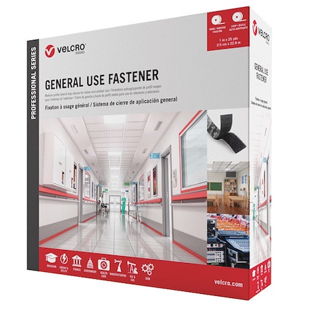 Velcro Brand Reclosable Fastener, Acrylic Adhesive, 75 ft, 1 in W, Black 31301