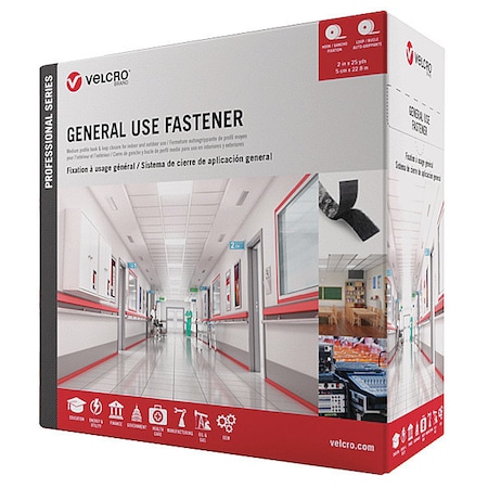 Velcro Brand Reclosable Fastener, Acrylic Adhesive, 75 ft, 2 in W, Black 31303