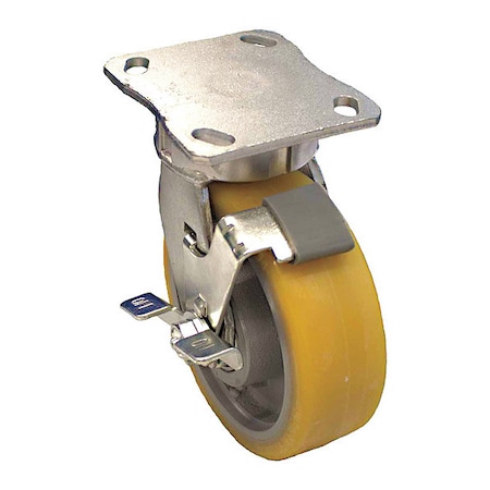 Zoro Select Plate Caster, 1650 lb. Load, Yellow Wheel P25S-GTH 150K-14-WB