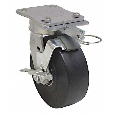 Zoro Select Plate Caster, 1760 lb. Load, Black Wheel P25S-NMB060K-14-WB-DL