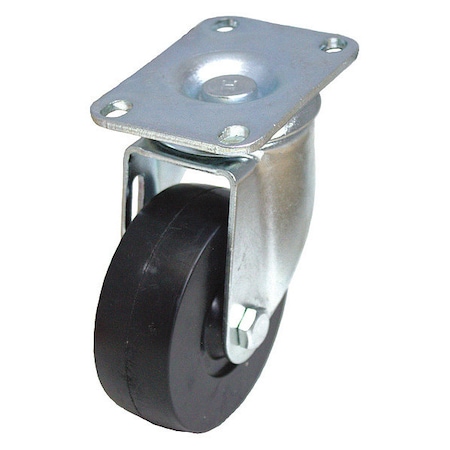 Zoro Select NSF-Listed Plate Caster, 155 lb. Load, Black Wheel P12S-R035D-12