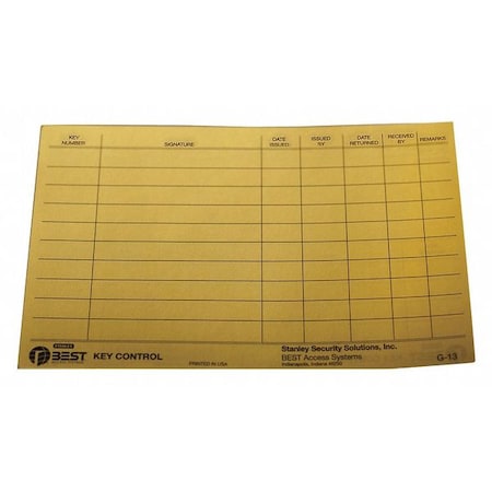 Best Key Authorization Card, Paper, For Keys G13