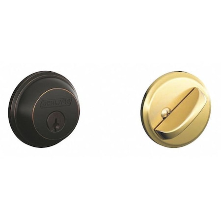 Schlage Residential Deadbolt, Aged Bronze / Bright Brass B60N 716X605