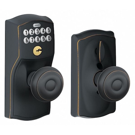 Schlage Residential Push Button Lockset, Knob, Antique Bronze FE595 CAM716GEO