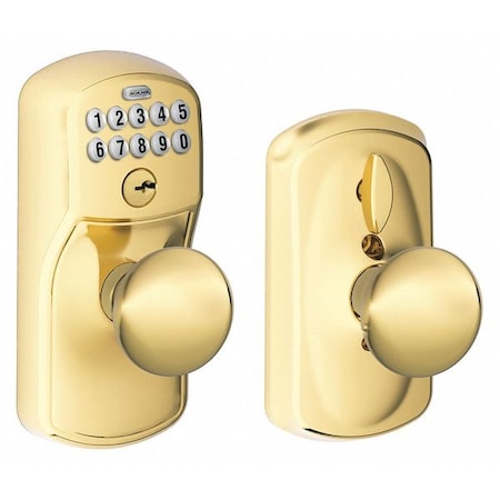 Schlage Residential Push Button Lockset, Knob, Bright Brass FE595 PLY505PLY