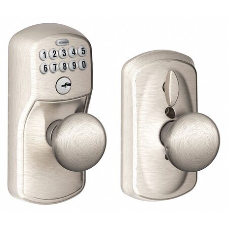 Schlage Residential Push Button Lockset, Knob, Satin Nickel FE595 PLY619PLY