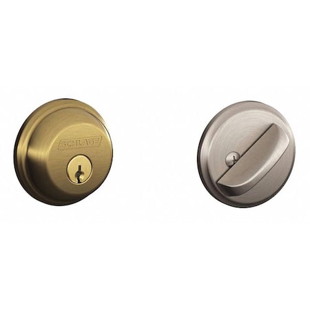 Schlage Residential Deadbolt, Antique Brass / Satin Nickel B60N 609X619