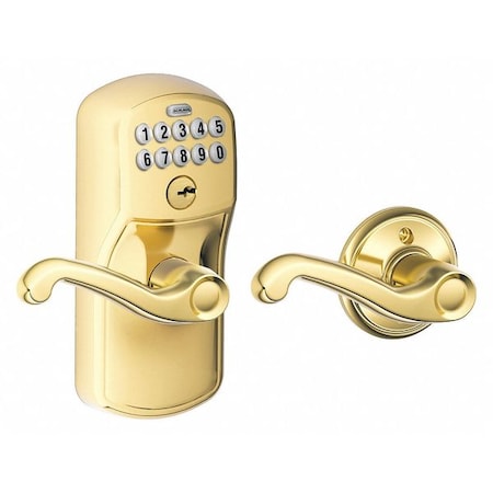 Schlage Residential Electronic Lock, Lever Handle, Brass FE575 PLY505FLA