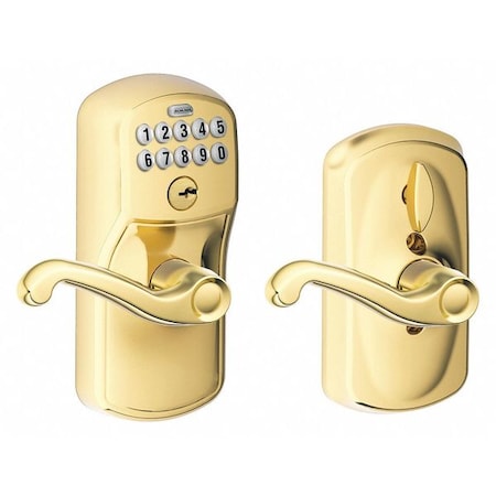Schlage Residential Electronic Lock, Lever Handle, Brass FE595 PLY505FLA