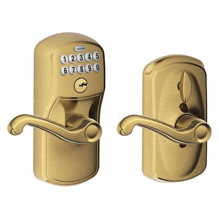 Schlage Residential Electronic Lock, Lever, Antique Brass FE595 PLY609FLA