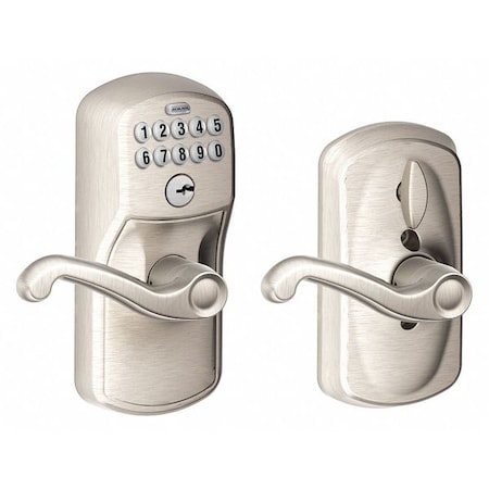 Schlage Residential Electronic Lock, Lever, Satin Nickel FE595 PLY619FLA