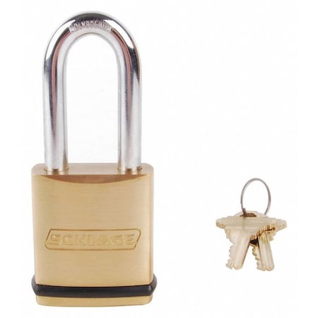 Schlage Padlock, Keyed Different, Long Shackle, Rectangular Brass Body, Hardened Steel Shackle, 3/4 in W KS43F2300