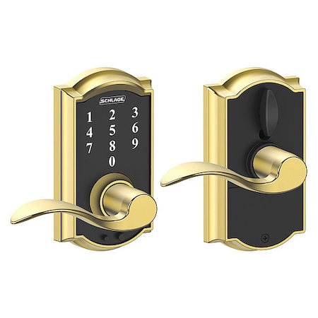 Schlage Residential Electronic Lock, Lever, Bright Brass FE695 CAM605ACC