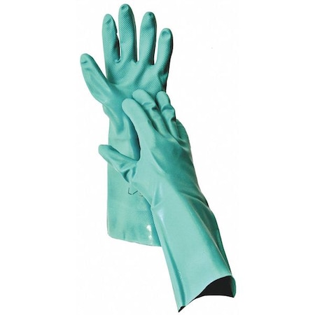 Condor Chemical Resistant Gloves, Nitrile, 15 in L, 22 mil, Green, 9, 1 PR 458T07
