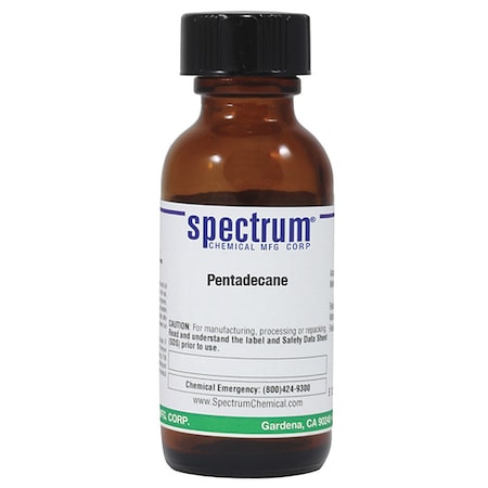 Spectrum Chemical Pentadecane, 25mL, CAS 629-62-9, Amber Glss P2203-25ML