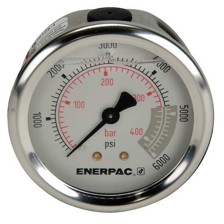 Enerpac Hydraulic Cylinder Pressure Gauge, 0 to 6,000 psi psi, 2 1/2 in Dial, 1/4 in NPTF G2534R