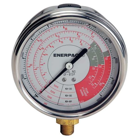 Enerpac Hydraulic Cylinder Pressure Gauge, 0 to 10,000 psi psi, 4 in Dial, 1/4 in NPTF, Bottom Location GF813P