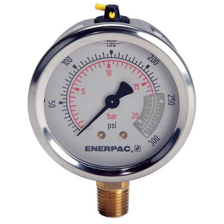 Enerpac Hydraulic Cylinder Pressure Gauge, 0 to 300 psi psi, 2 1/2 in Dial, 1/4 in NPTF, Bottom Location G2512L