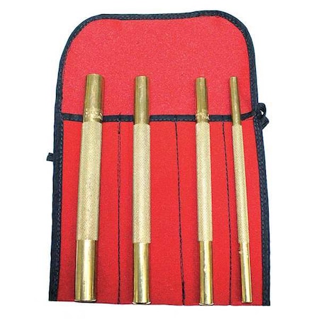 Keysco Tools Pin Punch Set, Length 8 In, Brass, 4PC 77767
