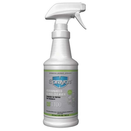 Sprayon Liquid Glass Cleaner, 32 oz., Clear, Unscented, Trigger Spray Bottle S1100T1232