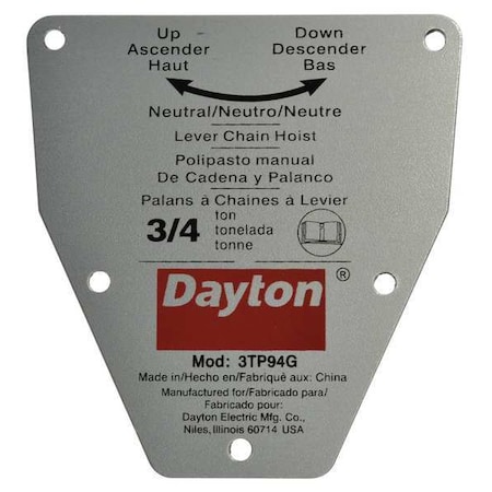 Dayton Capacity Label 71317689G