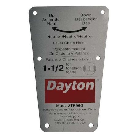 Dayton Capacity Label 71317705G