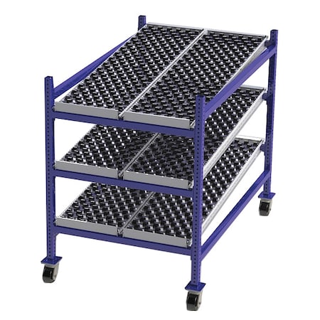 Unex Flow Cell Mobile Gravity Flow Rack, 60 in D, 36 in W, 3 Shelves, Blue FCM99SW36603
