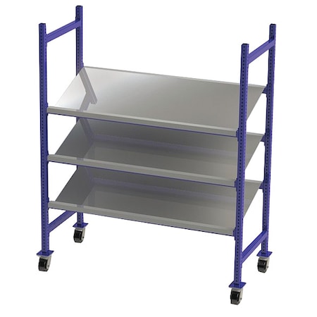 Unex Flow Cell Mobile Gravity Flow Rack, 28 in D, 60 in W, 3 Shelves, Blue FCMTPS64283