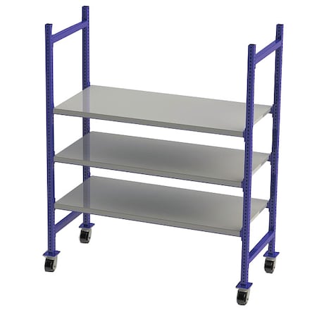 Unex Flow Cell Mobile Gravity Flow Rack, 28 in D, 60 in W, 3 Shelves, Blue FCMFS64283
