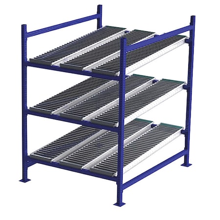 Unex Flow Cell Starter Gravity Flow Rack, 60 in D, 48 in W, 3 Shelves, Blue FC99SR48603-S