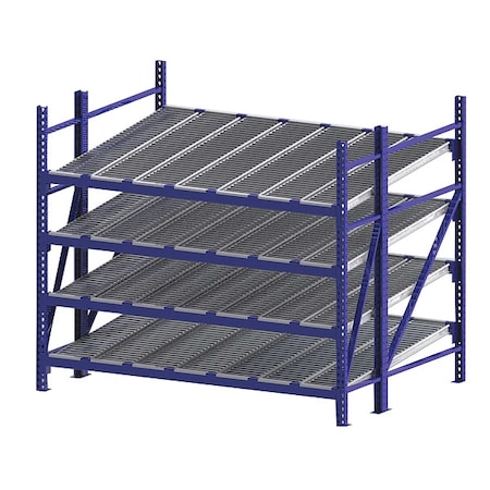 Unex Roller Rack Starter Gravity Flow Rack, 72 in D, 96 in W, 4 Shelves, Blue RR99S2R8X6-S
