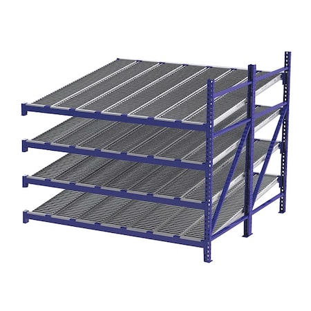 Unex Roller Rack Add-On Gravity Flow Rack, 96 in D, 96 in W, 4 Shelves, Blue RR99S2R8X8-A