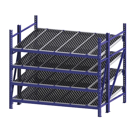 Unex Roller Rack Starter Gravity Flow Rack, 72 in D, 96 in W, 4 Shelves, Blue RR99S2W8X6-S