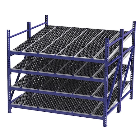 Unex Roller Rack Starter Gravity Flow Rack, 96 in D, 96 in W, 4 Shelves, Blue RR99S2W8X8-S