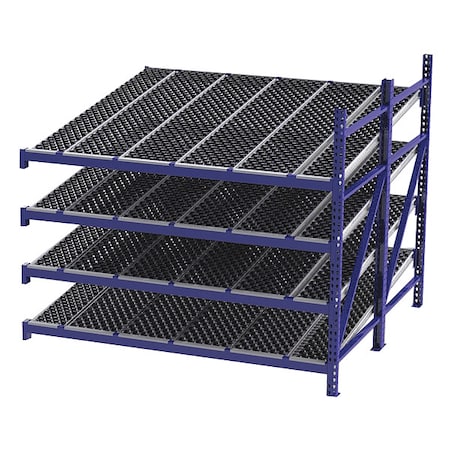 Unex Roller Rack Add-On Gravity Flow Rack, 96 in D, 96 in W, 4 Shelves, Blue RR99S2W8X8-A