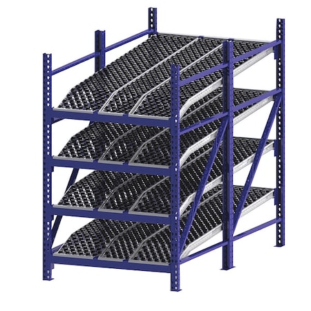 Unex Roller Rack Starter Gravity Flow Rack, 96 in D, 48 in W, 4 Shelves, Blue RR99K2W4X8-S