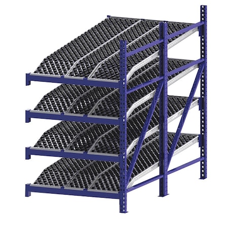 Unex Roller Rack Add-On Gravity Flow Rack, 96 in D, 48 in W, 4 Shelves, Blue RR99K2W4X8-A